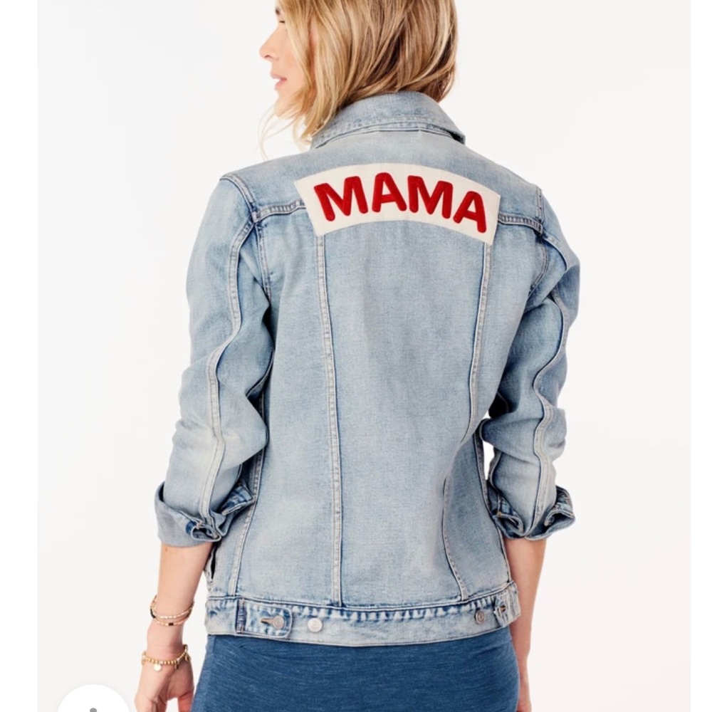 Ingrid & Isabel Light Blue Denim Jacket with Red 'MAMA' Patch